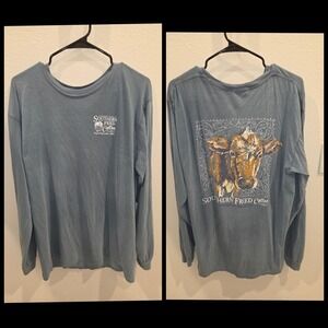 Southern Fried Cotton Blue Cow Graphic Long Sleeve T-Shirt Comfort Colors L